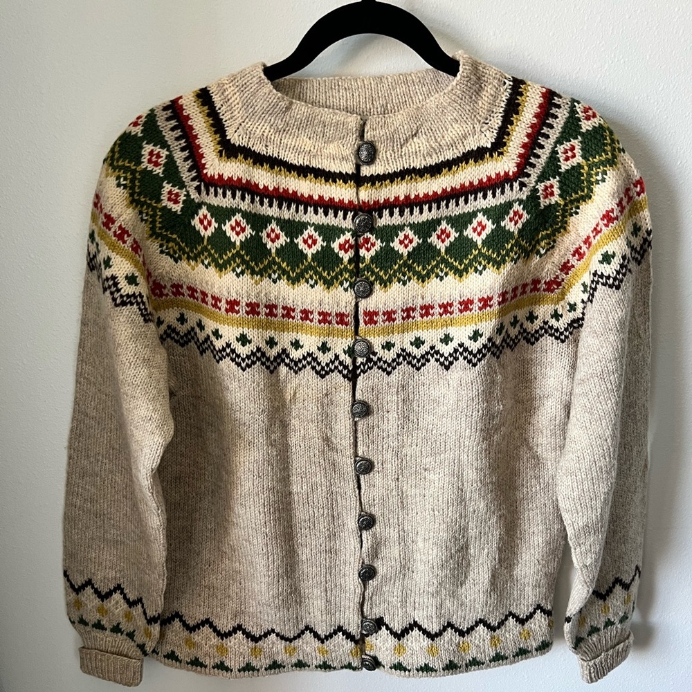 Vintage Norwegian cardigan handmade size small 100%wool